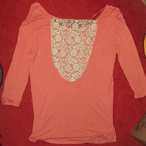 American Eagle lace back coral shirt